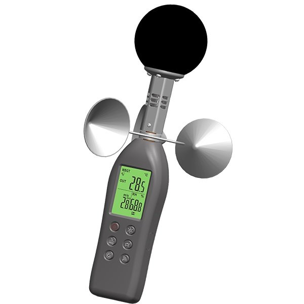 Ensure OSHA heat compliance with the AZ-87785 WBGT monitor. Accurate 360° wind cup anemometer and solar radiation sensor for rugged industrial worksites